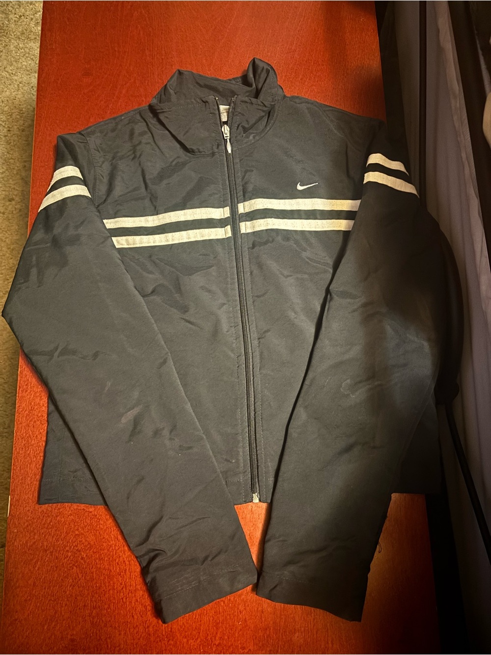 Nike Black Windbreaker Jacket with White Stripes